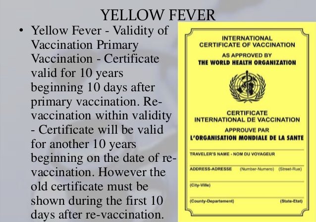 Yellow fever vaccination for travelers