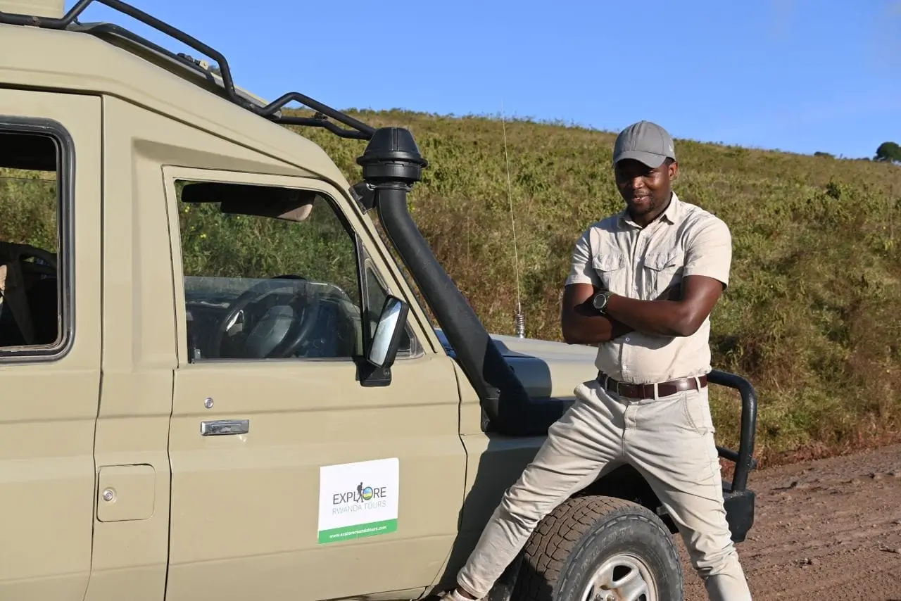 Explore Rwanda Tours safari Land Cruiser with guides in the field